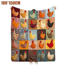 Rooster Print Flannel Blanket – Vintage Chicken Quilt, Orange Farmhouse Throw for Couch/Bed, Warm Cozy Gift, Compatible with Farmhouse Decor