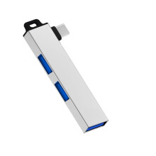 Hub USB 3.0 portable en aluminium avec adaptateur USB-C vers USB et 1 port USB 3.0 + 2 ports USB 2.0 pour une extension facile