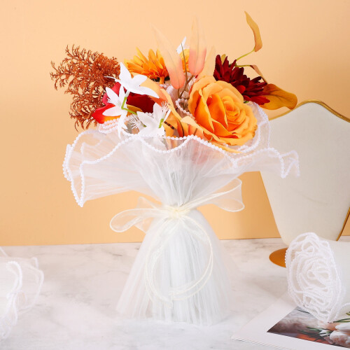 Floral Wrap Flower Wrapping Mesh White
