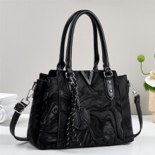 (Black) Pu Shoulder Spacious Bag For Women With Inner Pouch And Stitch Elements Cross