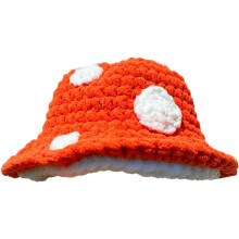 Handmade Knitted Mushroom Hat Cute Fishing Hat Crochet Mushroom Hat Winter Bucket Hat Headdress for Women Girls