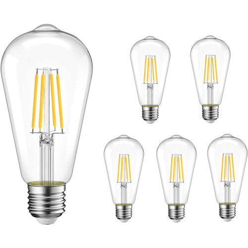Λάμπα Edison Αντίκα Θερμό Λευκό 2700K40W E26 Συσκευασία των 6