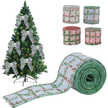 Panglică de Crăciun în carouri cu margine sârmă, panglică tartan pentru brazi, cadouri, coroane și decorațiuni DIY – Compatibilă cu