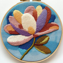 Kit per ricamo a punzone con motivo astratto di magnolia per principianti – Set fai da te per ricamo su filato con schema stampato e cerchio (20x20