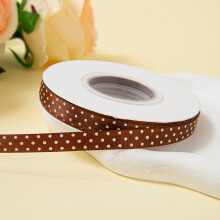Lint met stippen, 1 cm breed, 25 yard, bruin