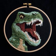 Kit per ricamo fai da te con ago da punzone a forma di dinosauro verde per principianti – Set per ricamo a filo fai da te con schema stampato e