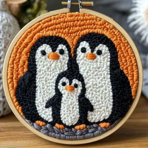 Σετ κεντήματος βελόνας διάτρησης DIY για την οικογένεια πιγκουίνων, εύκολο για