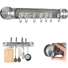 Crochets muraux à ventouses sans perçage à 8 crochets (41,7 cm) – Support à ventouses rotatif pour ustensiles/torchons de cuisine (1 pièce,