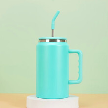 Botella de agua aislada de acero inoxidable de 50 oz con asa brillante y pajita: a prueba de fugas, gran capacidad, compatible con actividades al
