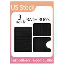 Ensemble de 3 tapis de bain à rayures en mousse à mémoire de forme – Antidérapants, absorbants et à séchage rapide – Pour salle de bain,