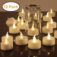 Lot de 12 bougies chauffe-plat LED sans flamme, flamme vacillante, blanc chaud, à piles – pour mariages, Saint-Valentin, décoration intérieure