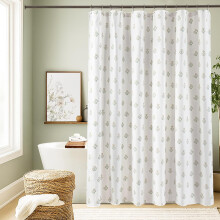 Rideau de douche fleuri bohème vert, 60 x 72 pouces, imprimé à blocs bleu clair et blanc, ensemble en tissu imperméable avec crochets, compatible