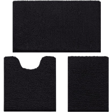 Ensemble de 3 tapis de bain en chenille ultra doux, antidérapant et absorbant (noir)