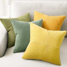 Ensemble de 4 housses de coussin bohèmes jaune et vert, 50 x 50 cm, en velours