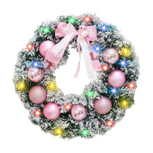 Couronne de Noël rose floquée en PVC, décoration pour porte ou fenêtre