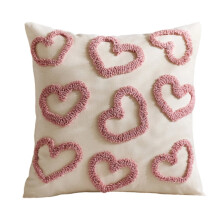 Couverture et housse de coussin douces en peluche brodées de cœurs pour la Saint-Valentin (garniture non incluse), compatibles avec les tailles