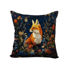 Housse de coussin vintage en velours à motif floral renard, 45 x 45 cm, orange, style Art déco rétro, compatible avec les coussins standards.