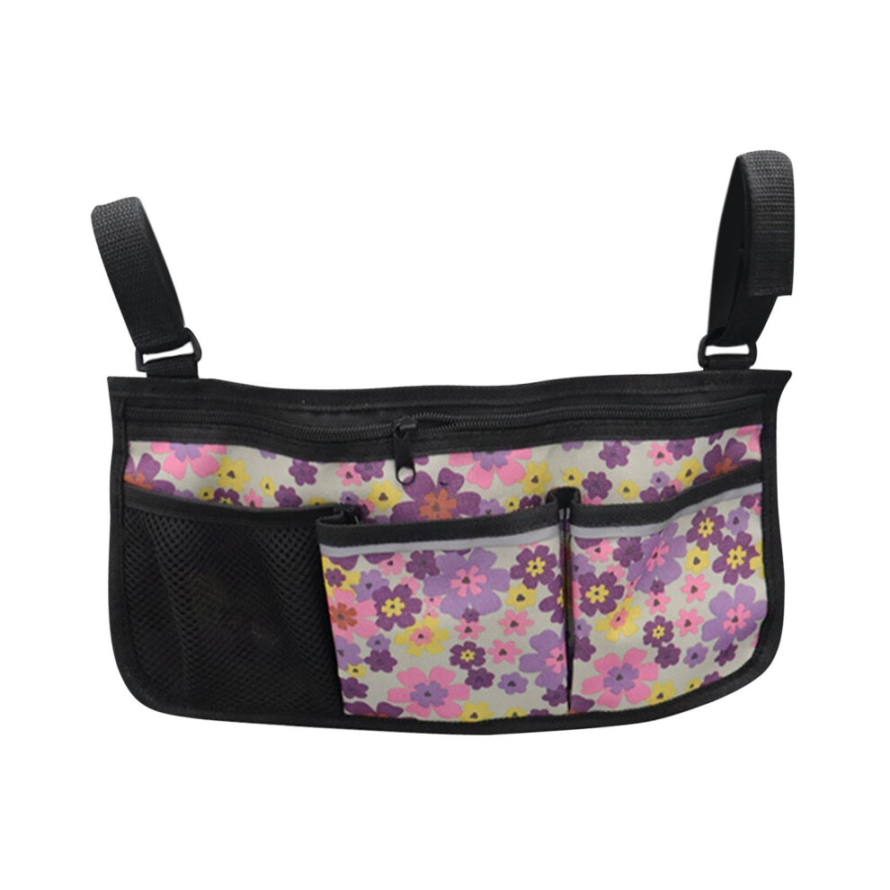 Walker Side Bag Walker Pouch Bag, Oxford Cloth Portable with Cup Holder, Hanging violet flower