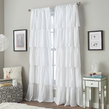 Flounced Curtain Panel, 84-inch, White,1Q82460GWT