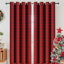 Red Plaid Blackout Christmas Curtains, Thermal Insulated, Tab Top, Machine Washable, 72", for Bedroom/Living Room