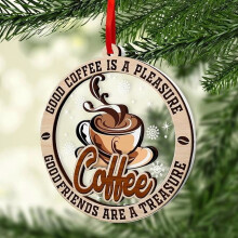 Coffee Cup Christmas Tree Ornament, Wooden, 8 cm