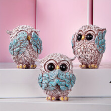 3-Piece Resin Owl Figurines, 2.5 Inch, Pink Blue Gold