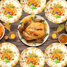 10-Pc Happy Thanksgiving Tableware Set, Autumn Harvest Pattern, Disposable Plates for Fall BBQ, Thanksgiving, Picnics, Family Meals – Compatible