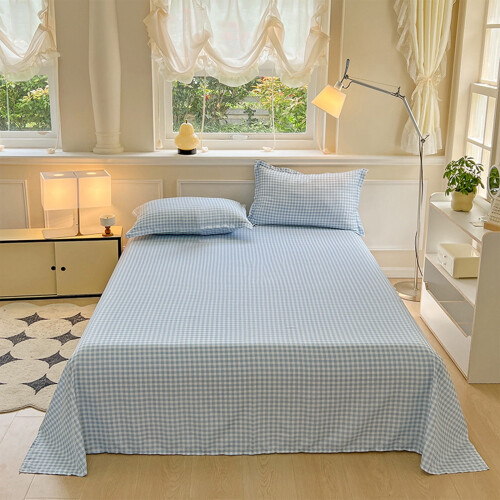 Ensemble de draps 3 pièces en coton lavé bleu clair