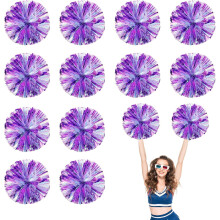 Cheerleader Pom Poms 12 Pack Sports Dance Cheering Plastic Metallic Cheerleading Pom Poms for Kids Adults