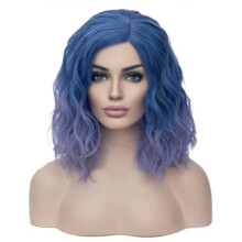Parrucche blu da donna, corte, ricce e ondulate, con effetto sfumato blu, resistenti al calore, in fibra sintetica, ideali per costumi, cosplay,