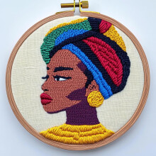 DIY Punch Needle Kit: Abstract African Woman, Easy for Beginners, Includes Printed Pattern & Hoop (20x20cm), Home Decor