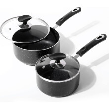 Nonstick Saucepan Set - 1.5 Quart and 2.5Quart, Non Sauce Pan Small Pot with Glass Lid, for Kitchen Restaurant,Black