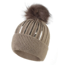 Bonnet à sequins pour femme avec pompon, bonnet d'hiver en maille orné de paillettes, bonnet tendance pour temps froid, taille unique.