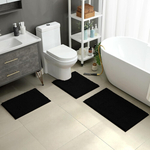 Ensemble de 3 tapis de bain en chenille – Antidérapants, absorbants, 1