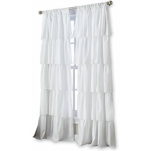 Flounced Curtain Panel, 84-inch, White,1Q82460GWT 1
