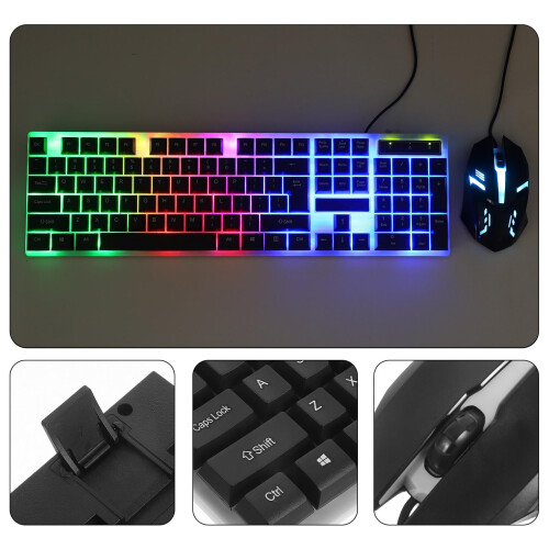Ergonomic Wired Gaming Keyboard and Mouse with LED Lighting in Black 2
