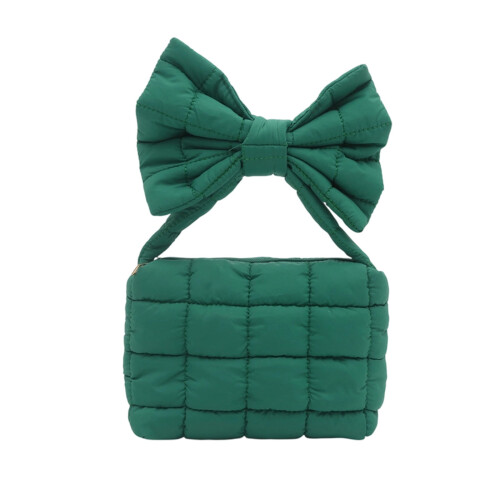 Pleated Bow Crossbody Bag for Women, Soft Polyester, 1