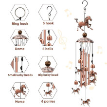 Carillons éOliens de Cheval DéCoration ExtéRieure de Carillons éOliens en Cuivre Zootop avec 1 Perle Porte-Bonheur 4 Tubes en Aluminium 6 Cloches