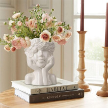 White Ceramic Flower Vase for Decor,Modern Style Female Form Face Vase,Unique Flower Vase for Home Office Decor -B