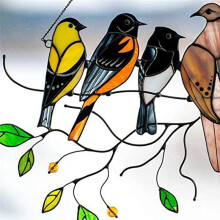 Oiseaux Multicolores sur un Fil, Attrape-Soleil de Jardin Teinté, Ornements D'Oiseaux, Cintre sur une Branche, Attrape-Soleil, Pendentif pour la