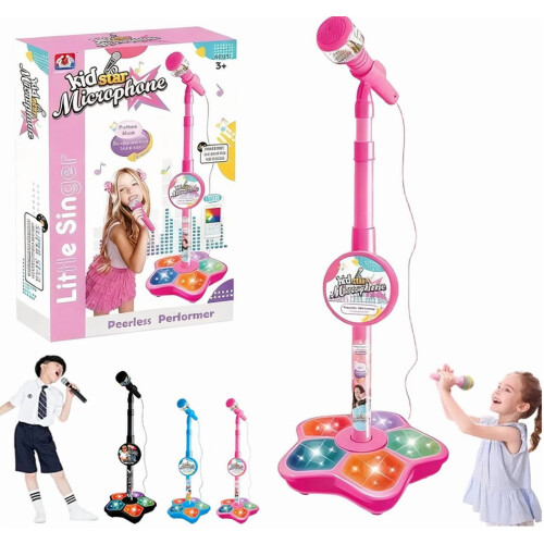 2026 karaoke microphone pink 5-in-1 with stand Bluetooth LED