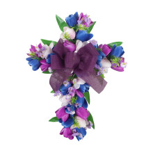 Großer Oster-Türschmuck mit Schleife, 45 cm künstlicher Blumen- und Schleifenkranz zur Dekoration von Türen, Wänden und Innenräumen