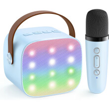 Mini karaoke machine with 2 wireless mics purple