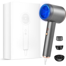 2025 Professional Ionic Hair Dryer - Powerful Low-Noise Blow Dryer with 3 Attachments for All Hair Types(Gray)