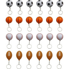 24 porte-clés mini-ballons de sport (football, basketball, football américain, baseball) – Balles anti-stress en mousse à presser, idéales pour