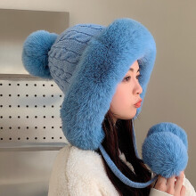 Hata Cniotáilte Geimhridh Gleoite do Mhná, Brim Fionnaidh Bréige Bog agus Pom Pom, Beanie Téitheoir Cluas le Sreang Cheangail, Caipín Pullover