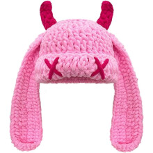 Căciulă tricotată cu model de craniu de animal, model malefic, de Halloween, Y2K, căciuli lejere cu blană, pufoase, de iarnă, cu găleată,