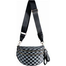 Priestranná kockovaná nylonová crossbody kabelka, ľadvinka, kockované kabelky, peňaženky pre ženy