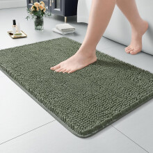 Tapis de bain shaggy de luxe 50 x 75 cm, lavable, antidérapant, chenille douce et moelleuse, absorbant, vert sauge