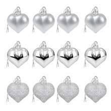 12pcs Valentine Heart Ornaments Set, 1.77" Heart Shaped Tree Hanging Pendant for Wedding Party Valentine Decor Valentine's Day Gifts Silver